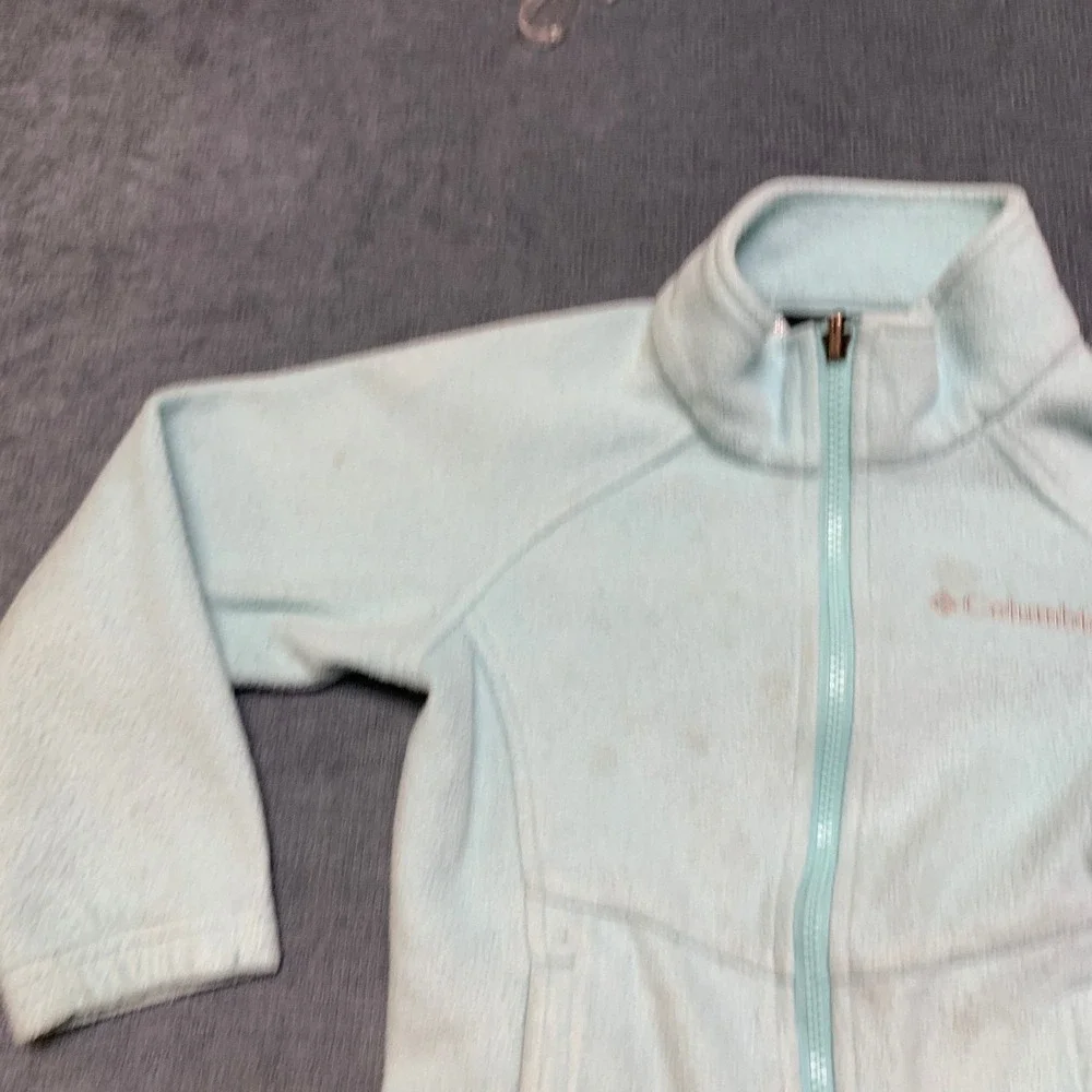 Columbia Fleece Jacket Girls XS Aqua Logo Mock Neck Long Sleeve Full Zip Winter